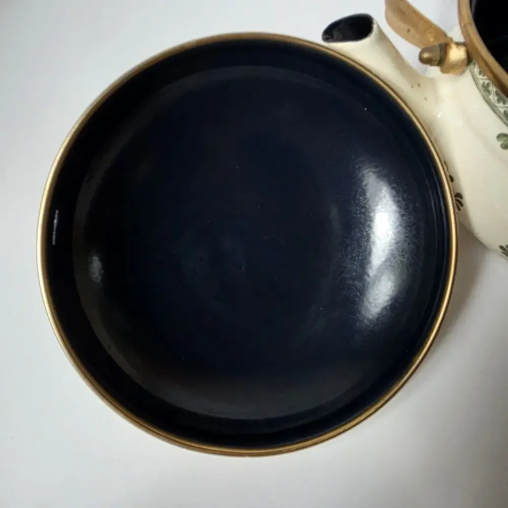 Vintage ASTA Germany Enamel Tea Kettle With Warmer Stand Floral Mid Century